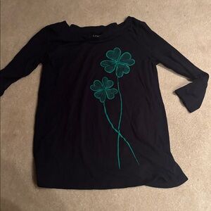 LOFT Black Tunic with Green Floral Design